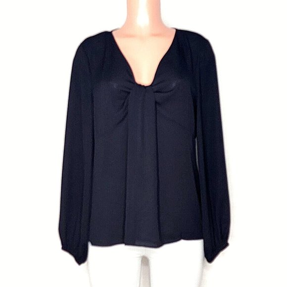 Bold Elements Cut to Curve Black Chiffon Blouse Semi Sheer Pleated - Picture 1 of 6